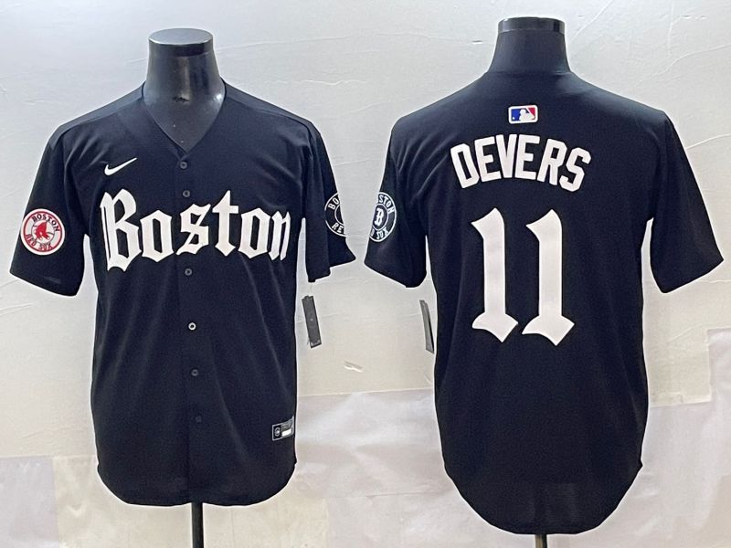 Men 2025 Boston Red Sox #11 Devers Black Five generations Joint Name Nike MLB Jersey style 26